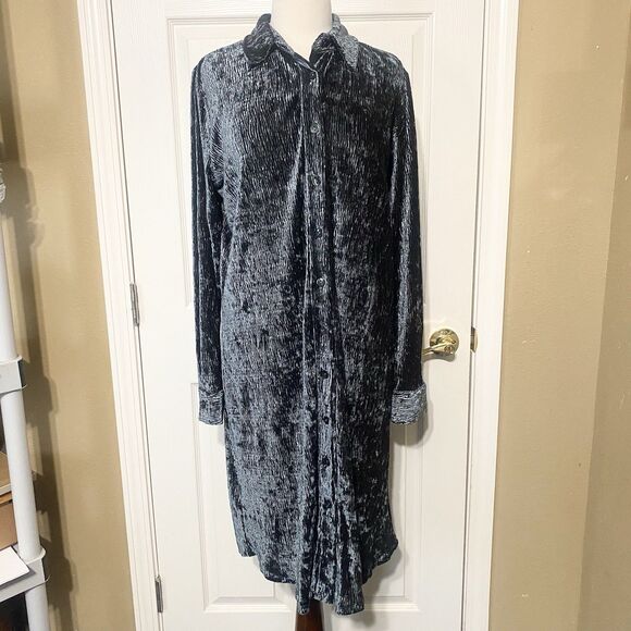 Soft Surroundings Maxime Button Front Velvet/Velour Crinkle Shirt Dress Size L - Picture 1 of 13